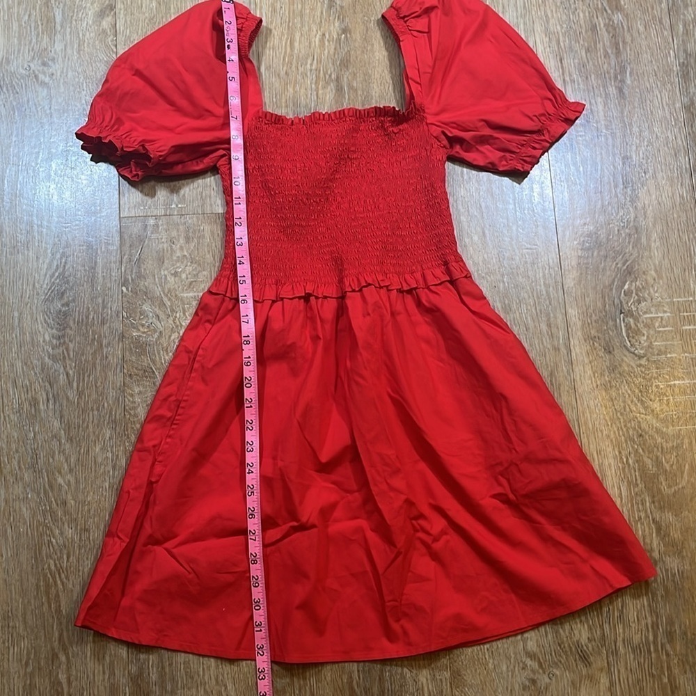 French Connection Rhodes Red Smocked Mini Dress Cotton Like New Women's Size 2 - Picture 12 of 13